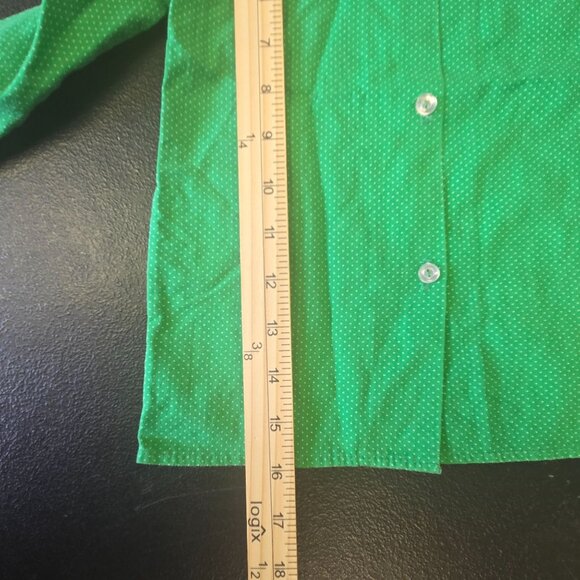Vintage 70s Piccolo Kids Green Polka Dot Button-Up Cotton Shirt With Peter Pan C - Picture 5 of 6